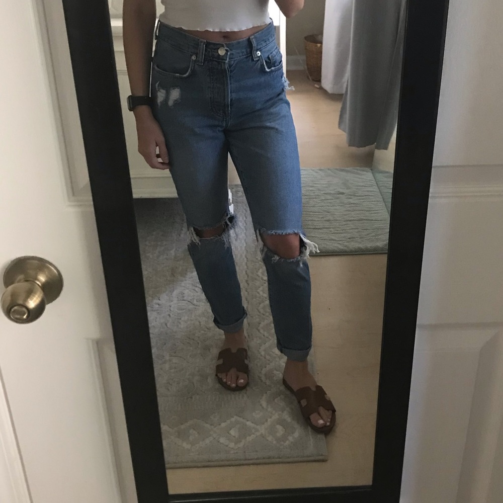 Distressed mom jeans